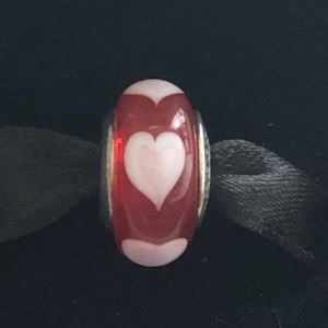 Pandora Retired Red Loves Pink Hearts Murano Charm